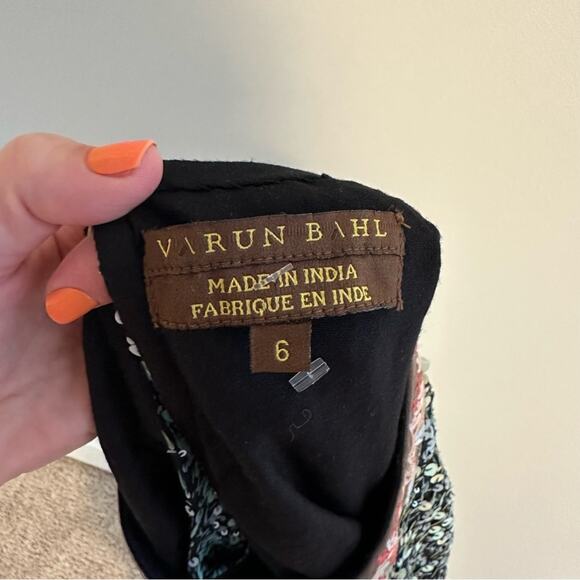 Anthropologie Varun Bahl Blue Sequin Floral Embroidered Mini Dress 6 - Picture 9 of 11